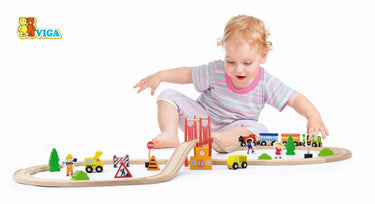 Viga Toys - Wooden Train Set (39 pieces)
